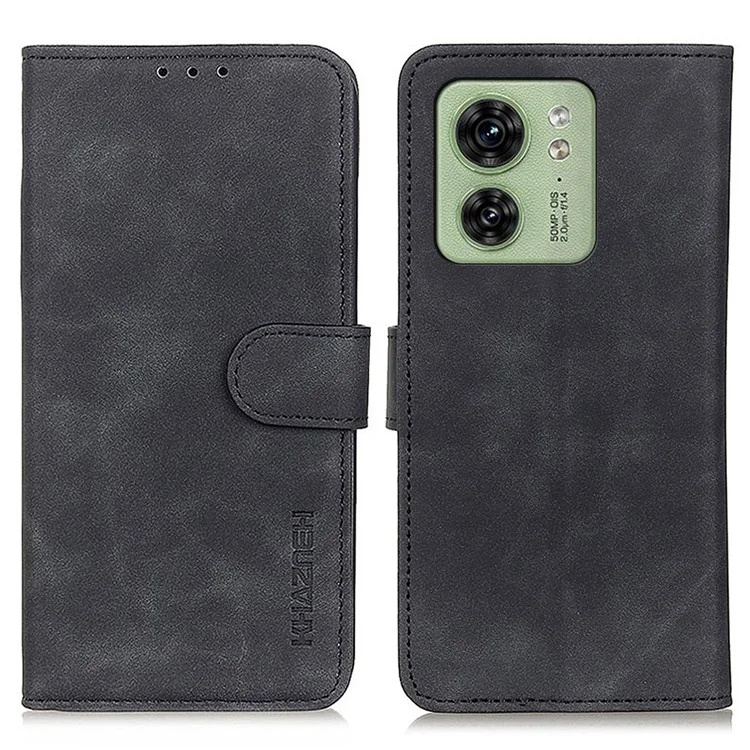 KHAZNEH Para Motorola Edge 40 5G Retro Capa de Telefone de Couro PU Fecho Magnético Carteira Stand - Preto
