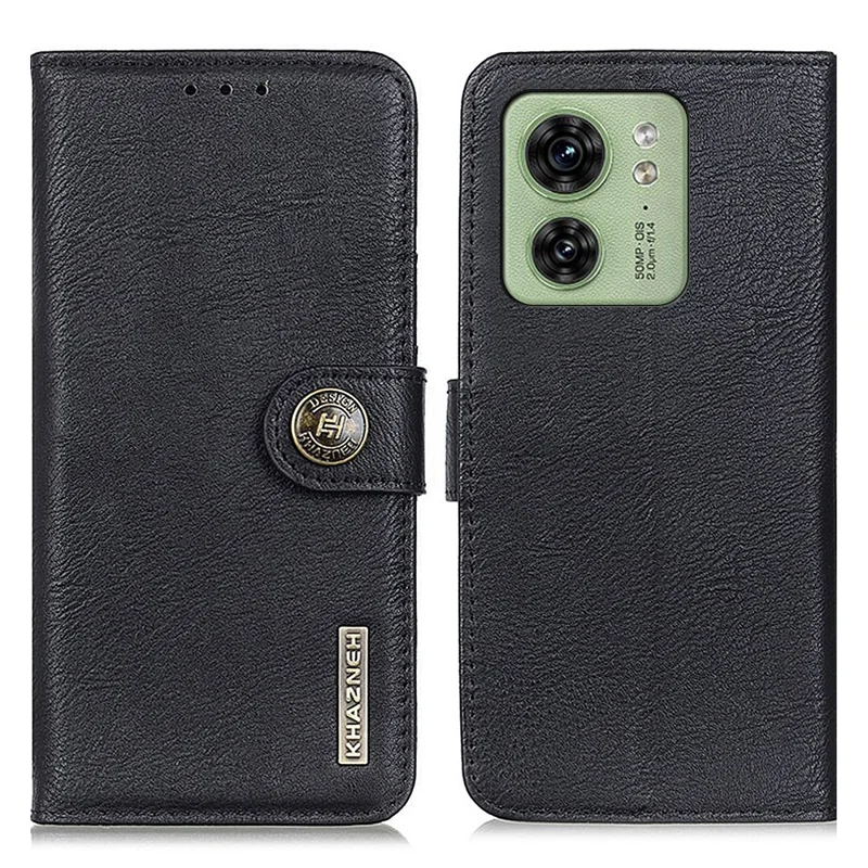 KHAZNEH For Motorola Edge 40 5G Leather Wallet Phone Case Cowhide Texture Stand Drop-proof Shell - Black
