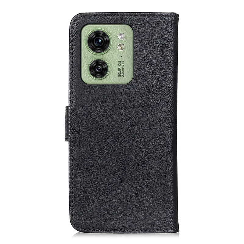 KHAZNEH For Motorola Edge 40 5G Leather Wallet Phone Case Cowhide Texture Stand Drop-proof Shell - Black