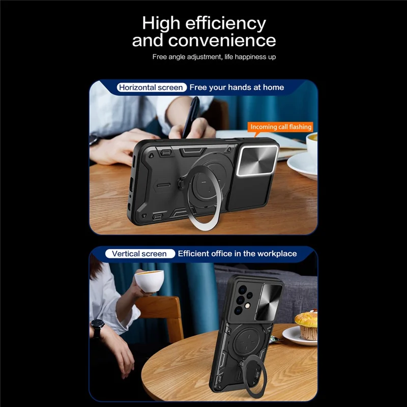 For Samsung Galaxy A23 4G / A23 5G (Global Version) Slide Camera Lid Drop-proof Case Rotating Kickstand PC+TPU Phone Cover - Red