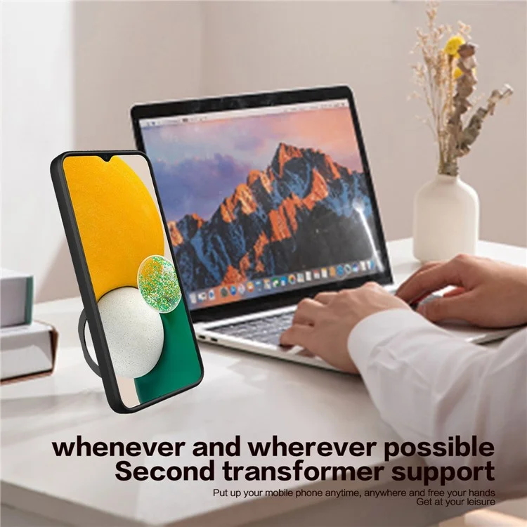 Para Xiaomi Poco X4 Pro 5G Slide Camera Guard Phone Case Shockproof PC+TPU Cover with Rotating Kickstand - Black