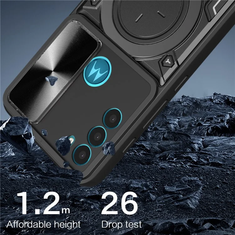 Für Motorola Moto G71 5G Free Rotation Kickstand Handyhülle Slide Camera Lid PC+TPU Rückseite - Schwarz