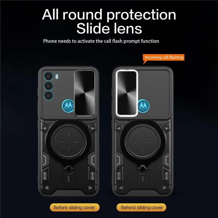 Für Motorola Moto G71 5G Free Rotation Kickstand Handyhülle Slide Camera Lid PC+TPU Rückseite - Schwarz