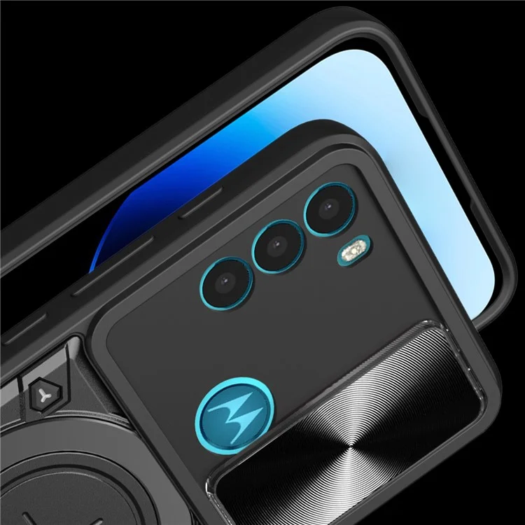 Für Motorola Moto G71 5G Free Rotation Kickstand Handyhülle Slide Camera Lid PC+TPU Rückseite - Schwarz