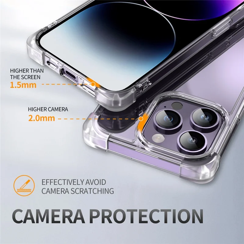 TPU+Acrylic Protective Case for iPhone 14 Pro Max Four Corner Matte Phone Shell Anti-Scratch Phone Cover - Transparent