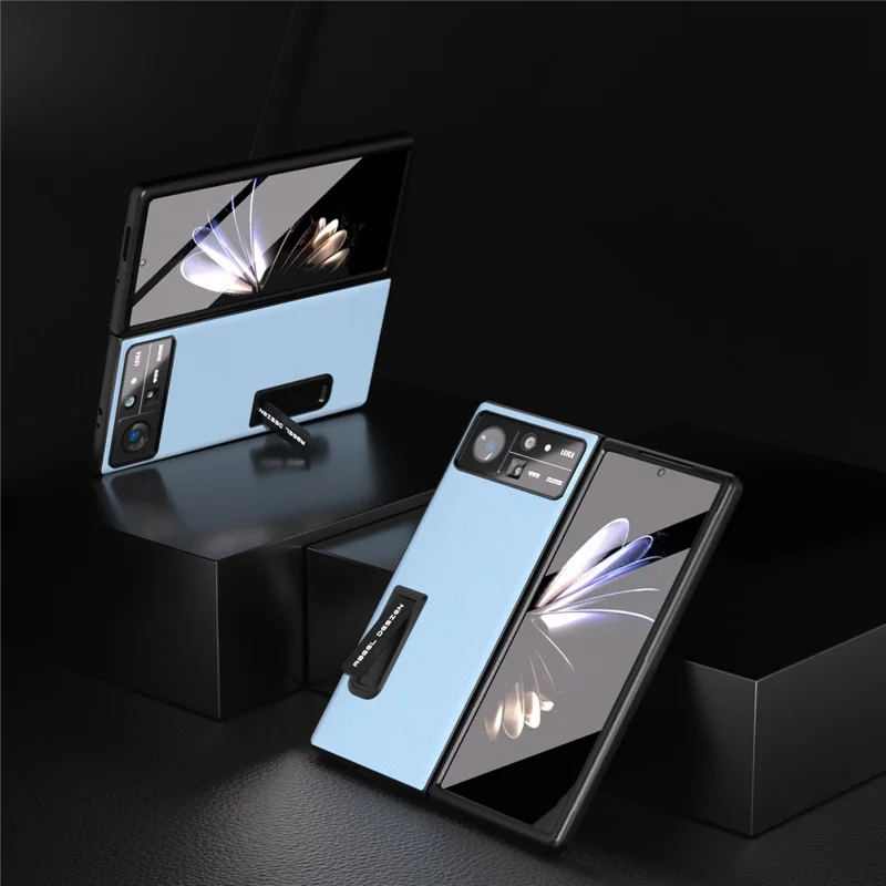 Abeel Para Xiaomi Mix Fold 2 5G Cuero de Vaca Genuina+pc Case de Teléfonos Cubierta a Prueba de Choque Con Película de Vidrio Templado - Azul