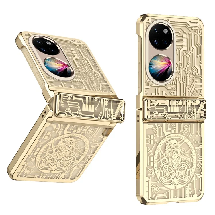 Série Mécanique Légendaire pour Huawei P50 Pocket, Coque Arrière Dure en PC, Protection Anti-chocs, Revêtement Électrolytique, Étui pour Téléphone - Or Champagne