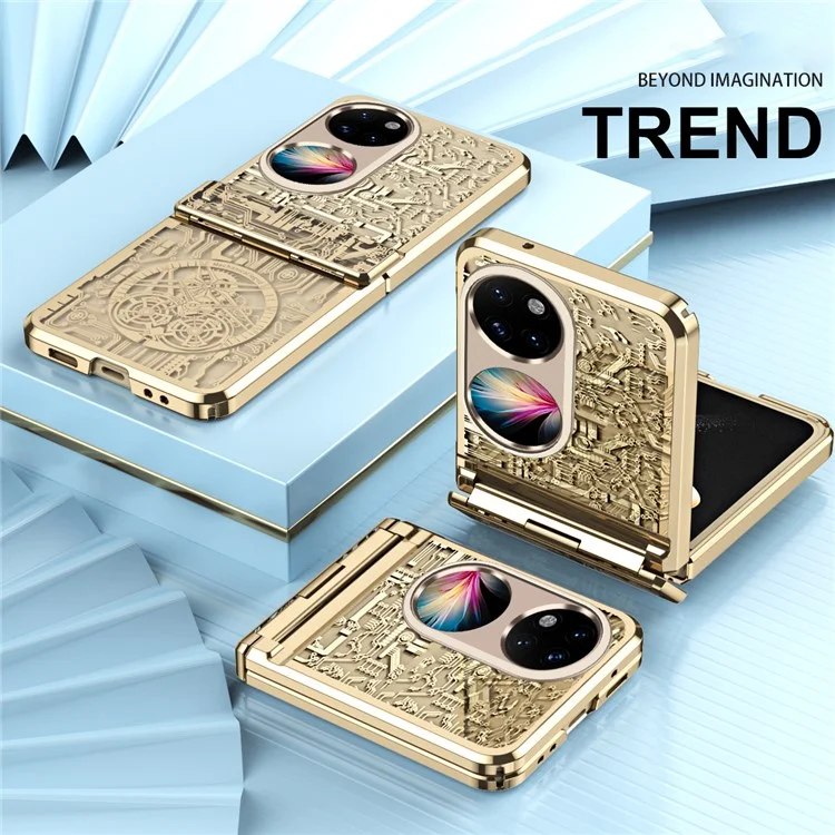 Série Mécanique Légendaire pour Huawei P50 Pocket, Coque Arrière Dure en PC, Protection Anti-chocs, Revêtement Électrolytique, Étui pour Téléphone - Or Champagne