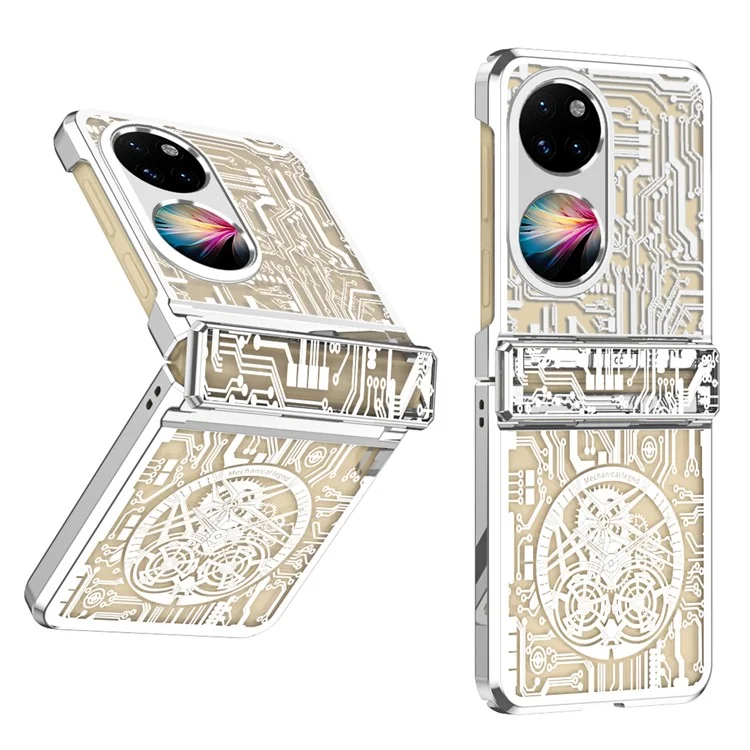 Механическая серия Legend для Huawei P50 Pocket Hard PC Back Cover Hinde Protection Electroplating Phone Case - Silver