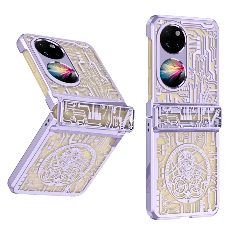 Mechanical Legend Series for Huawei P50 Pocket Hard PC Back Cover Hinde Protection Electroplating Phone Case - Purple