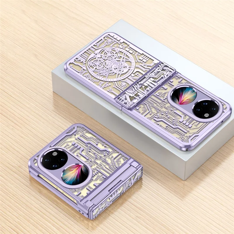 Mechanical Legend Series for Huawei P50 Pocket Hard PC Back Cover Hinde Protection Electroplating Phone Case - Purple