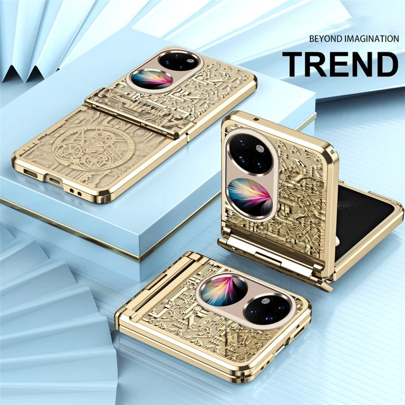 Mechanical Legend Series for Huawei P50 Pocket Hard PC Back Cover Hinde Protection Electroplating Phone Case - Purple