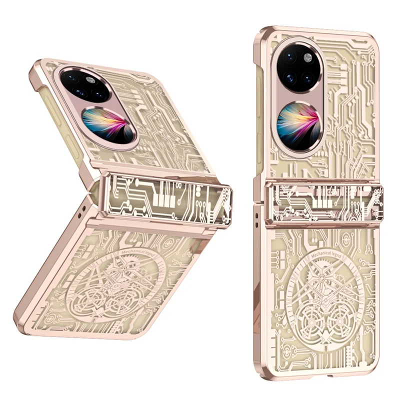 Mechanical Legend Series for Huawei P50 Pocket Hard PC Back Cover Hinde Protection Electroplating Phone Case - Rose Gold