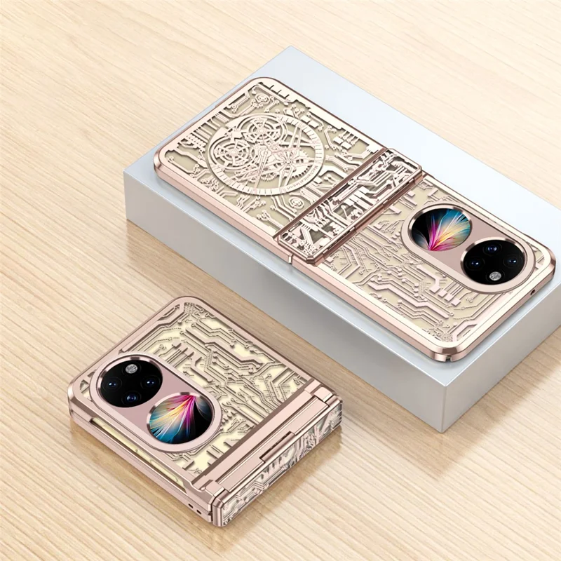 Mechanical Legend Series for Huawei P50 Pocket Hard PC Back Cover Hinde Protection Electroplating Phone Case - Rose Gold