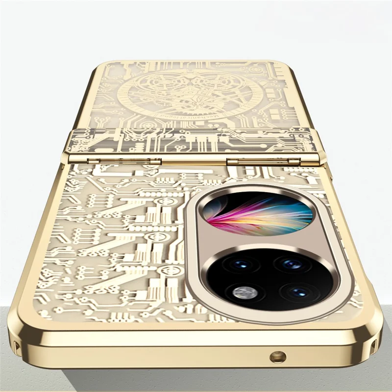 Mechanical Legend Series for Huawei P50 Pocket Hard PC Back Cover Hinde Protection Electroplating Phone Case - Black