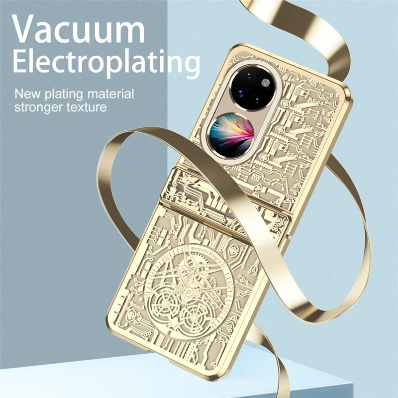 Mechanical Legend Series for Huawei P50 Pocket Hard PC Back Cover Hinde Protection Electroplating Phone Case - Black