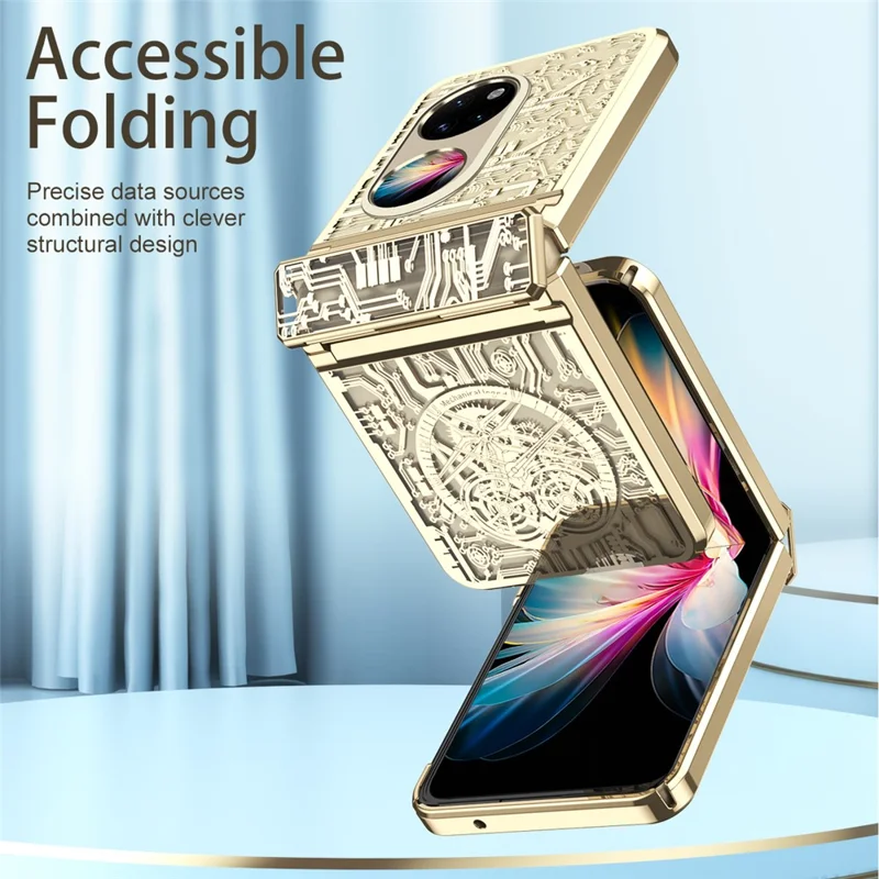 Mechanical Legend Series for Huawei P50 Pocket Hard PC Back Cover Hinde Protection Electroplating Phone Case - Black