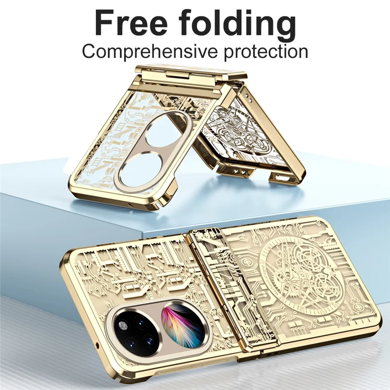 Mechanical Legend Series for Huawei P50 Pocket Hard PC Back Cover Hinde Protection Electroplating Phone Case - Black