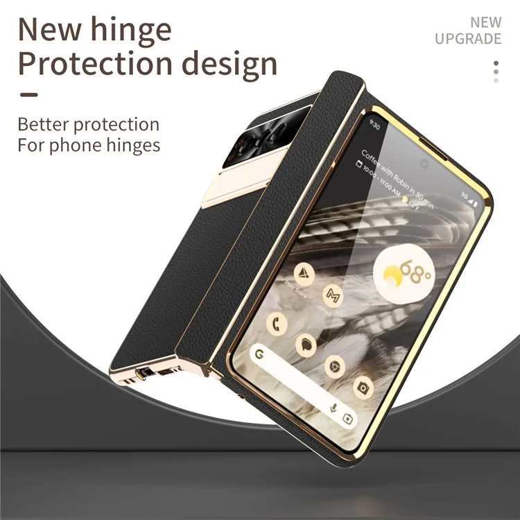 Pour Google Pixel Fold Litchi Texture Kickstand Phone Cover PU Leather+PC Magnetic Hinge Protection Case with Tempered Glass Screen Film - Noir