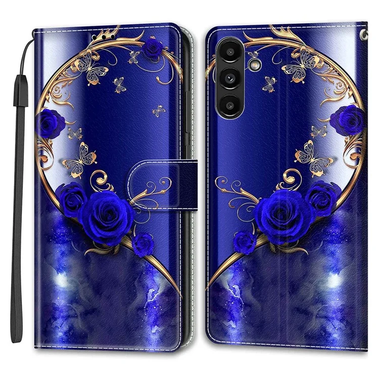 Custodia antiurto per Samsung Galaxy A54 5G Slot per schede Custodia per telefono con motivo stampato Flip Cover in pelle con supporto, cinturino - Blu Rosa / Farfalla dorata