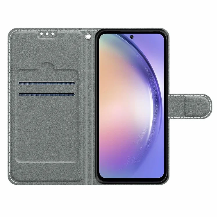 Custodia antiurto per Samsung Galaxy A54 5G Slot per schede Custodia per telefono con motivo stampato Flip Cover in pelle con supporto, cinturino - Blu Rosa / Farfalla dorata