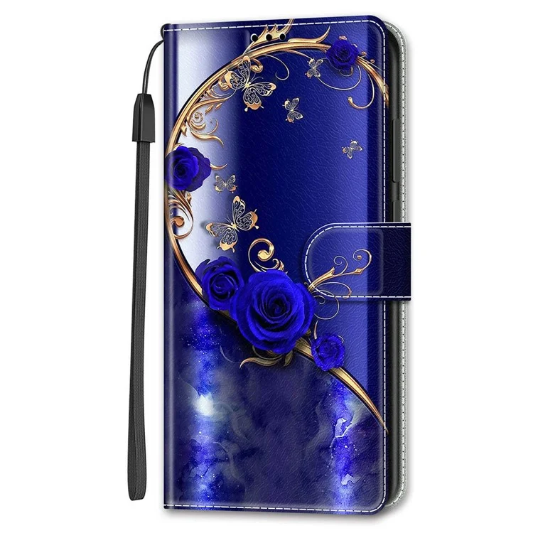 Custodia antiurto per Samsung Galaxy A54 5G Slot per schede Custodia per telefono con motivo stampato Flip Cover in pelle con supporto, cinturino - Blu Rosa / Farfalla dorata