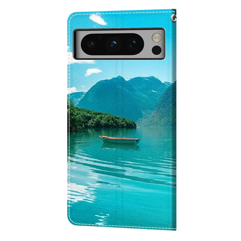 Pattern Printed Phone Case for Google Pixel 8 Pro Anti-Drop Leather Flip Cover with Stand, Card Slots - Boat