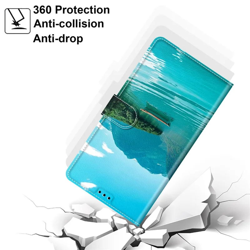 Pattern Printed Phone Case for Google Pixel 8 Pro Anti-Drop Leather Flip Cover with Stand, Card Slots - Boat