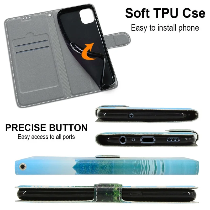 Pattern Printed Phone Case for Google Pixel 8 Pro Anti-Drop Leather Flip Cover with Stand, Card Slots - Boat