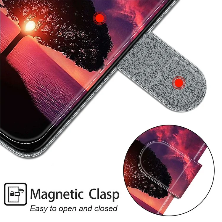 Leather Case for iPhone 14 , Pattern Printed Card Holder Stand Phone Cover - Black Tree  /  Sunset