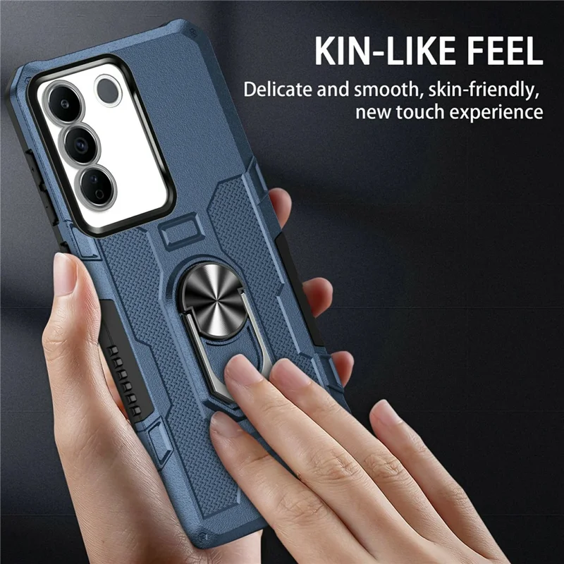 For vivo V27 5G PC + TPU Shockproof Phone Case Ring Kickstand Rugged Cover - Blue
