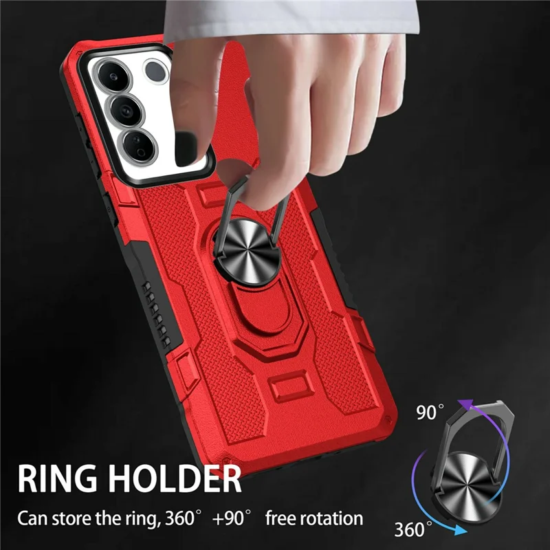 Para Vivo V27e 4G PC + TPU Anti-Scratch Case de Telefone Robusto Com Anel Kickstand - Vermelho