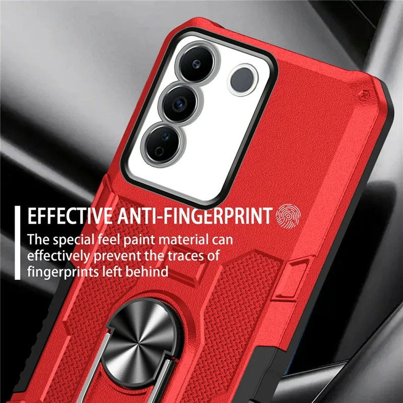 Para Vivo V27e 4G PC + TPU Anti-Scratch Case de Telefone Robusto Com Anel Kickstand - Vermelho