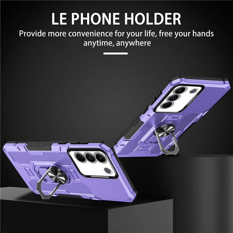 Для Vivo V27e 4G PC + TPU Anti-Scratch Phone Case Crakged Cover с Кольцевой Стендом - Фиолетовый
