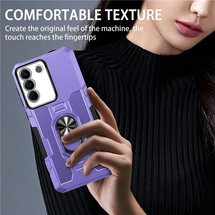 Для Vivo V27e 4G PC + TPU Anti-Scratch Phone Case Crakged Cover с Кольцевой Стендом - Фиолетовый