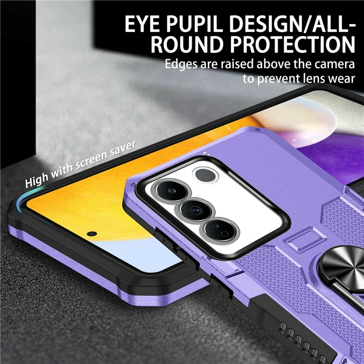 Для Vivo V27e 4G PC + TPU Anti-Scratch Phone Case Crakged Cover с Кольцевой Стендом - Фиолетовый