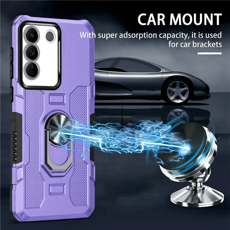 Для Vivo V27e 4G PC + TPU Anti-Scratch Phone Case Crakged Cover с Кольцевой Стендом - Фиолетовый