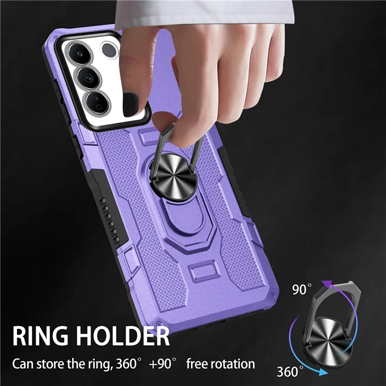 Для Vivo V27e 4G PC + TPU Anti-Scratch Phone Case Crakged Cover с Кольцевой Стендом - Фиолетовый