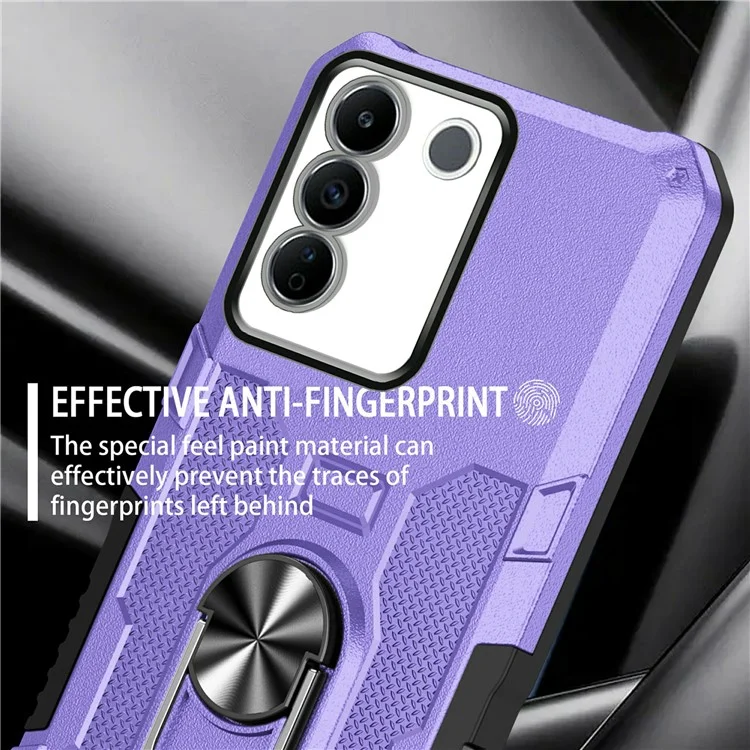 Для Vivo V27e 4G PC + TPU Anti-Scratch Phone Case Crakged Cover с Кольцевой Стендом - Фиолетовый