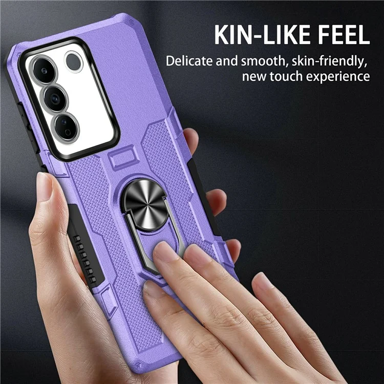 Для Vivo V27e 4G PC + TPU Anti-Scratch Phone Case Crakged Cover с Кольцевой Стендом - Фиолетовый