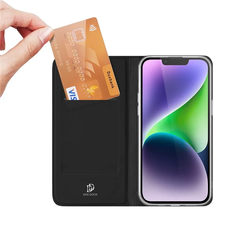 DUX DUCIS Skin Pro Series Stand Phone Case для iPhone 15, держатель для карт, чехол из искусственной кожи - чёрный