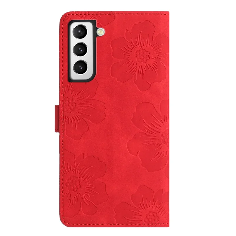 For Samsung Galaxy S22+ 5G Flowers Imprinted Leather Phone Case Stand Wallet Protective Cover - Red