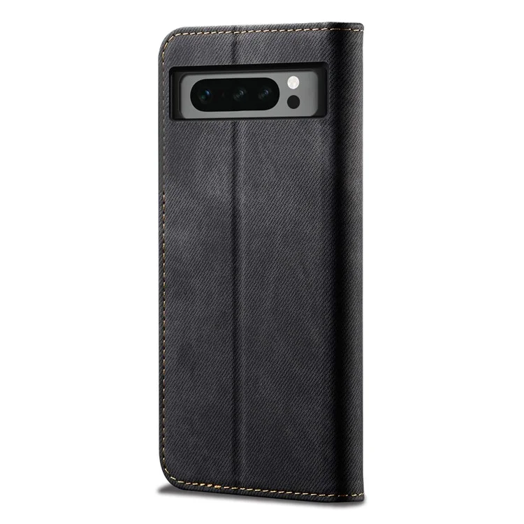 Для Google Pixel 8 Pro PU Leather Wallet Stand Case Jeans Cloth Texture Phone Cover - Черный