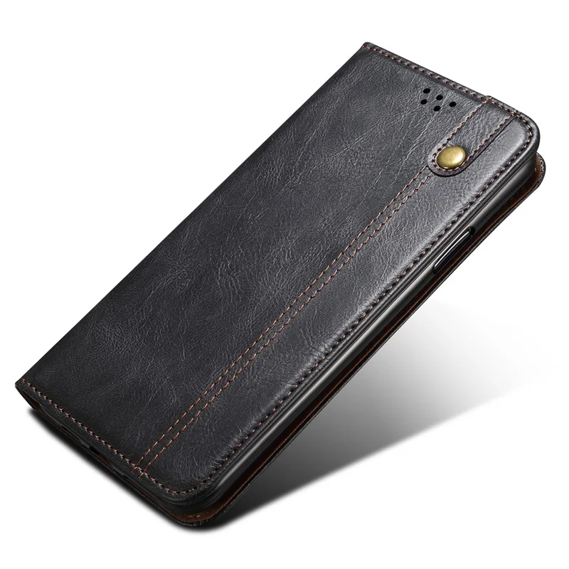 For Google Pixel 8 Phone Cover Waxy Crazy Horse Texture Leather Stand Wallet Case - Black