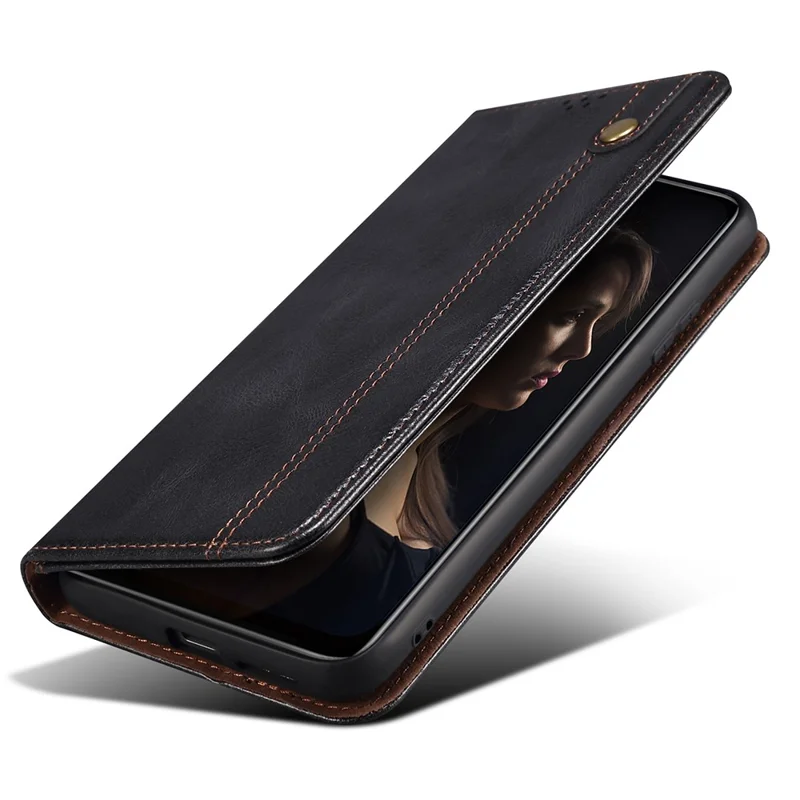 For Google Pixel 8 Phone Cover Waxy Crazy Horse Texture Leather Stand Wallet Case - Black