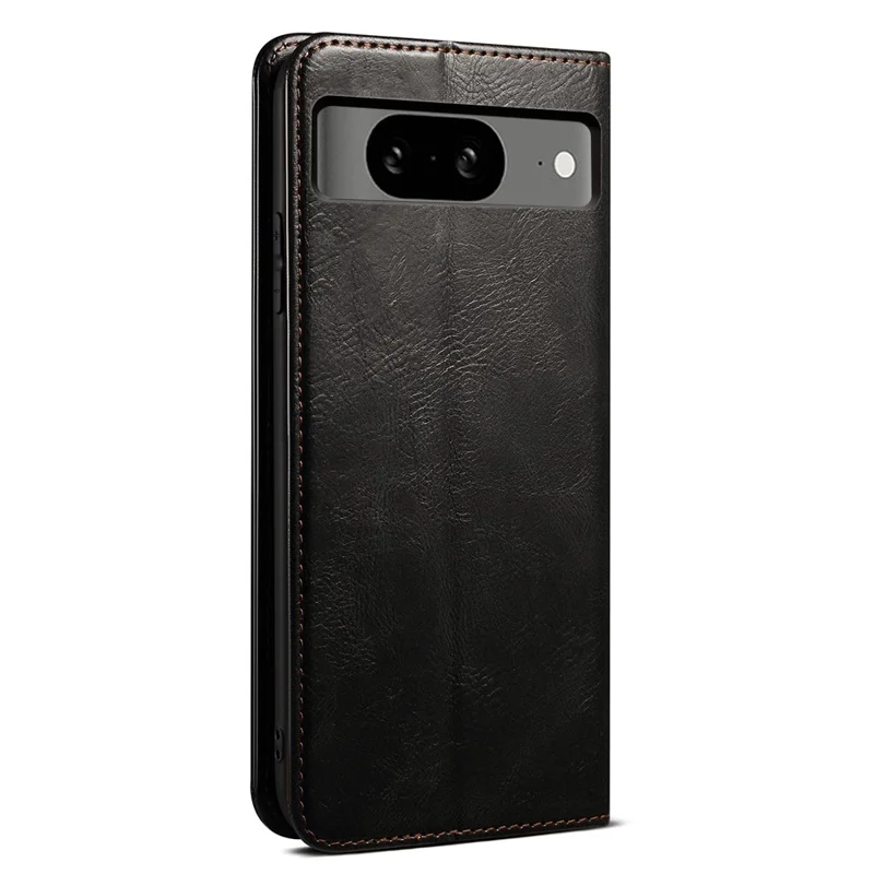 For Google Pixel 8 Phone Cover Waxy Crazy Horse Texture Leather Stand Wallet Case - Black