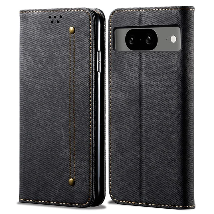 Pour Google Pixel 8 Jeans Cloth Texture Phone Cover PU Leather Stand Wallet Mobile Case - Noir