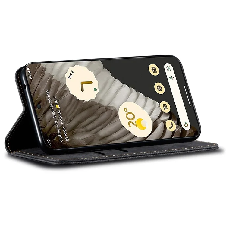 Pour Google Pixel 8 Jeans Cloth Texture Phone Cover PU Leather Stand Wallet Mobile Case - Noir