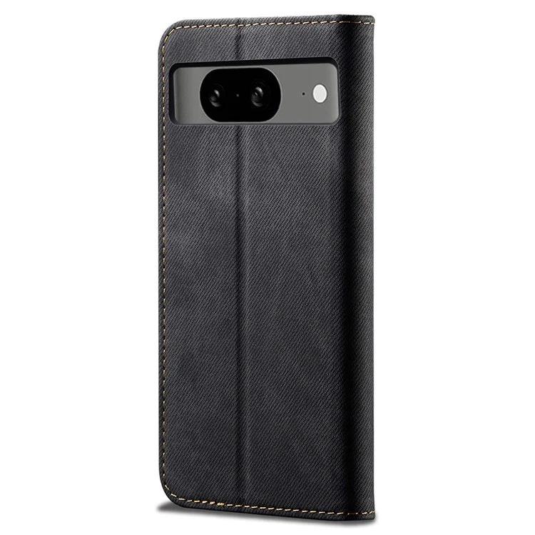 Pour Google Pixel 8 Jeans Cloth Texture Phone Cover PU Leather Stand Wallet Mobile Case - Noir