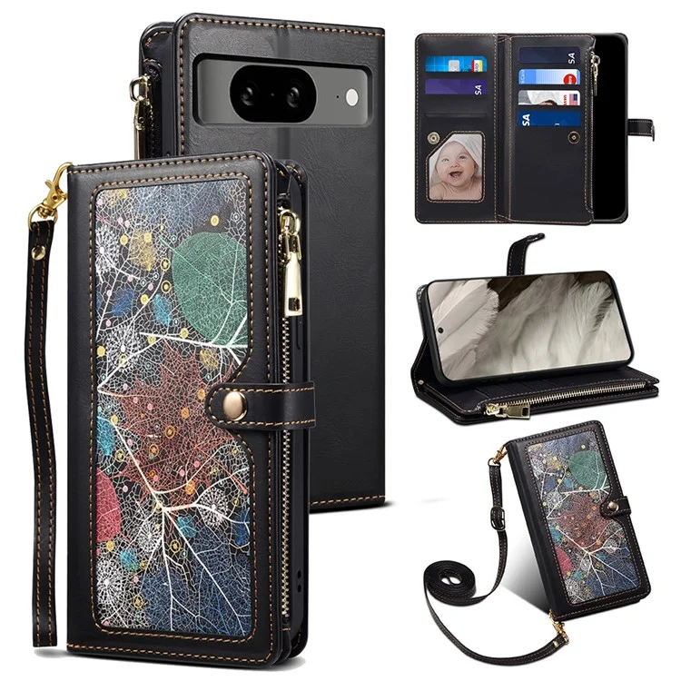 ESEBLE for Google Pixel 8 RFID Blocking Leather Phone Case Zipper Pocket Cover with Wallet Stand - Black